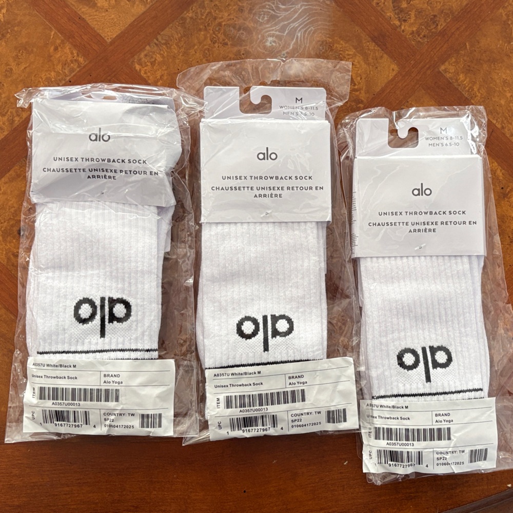 ALO Yoga White Unisex Throwback Athletic Socks with Black Logo